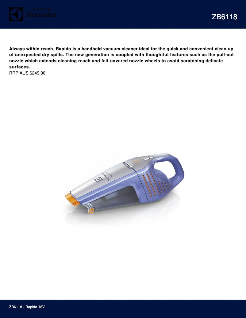 Page 1 de la notice Fiche technique Electrolux ZB6118