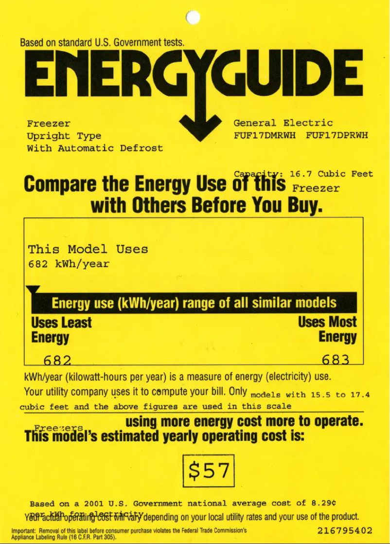 Page n°1 - Label énergétique GE FUF17DMRWH