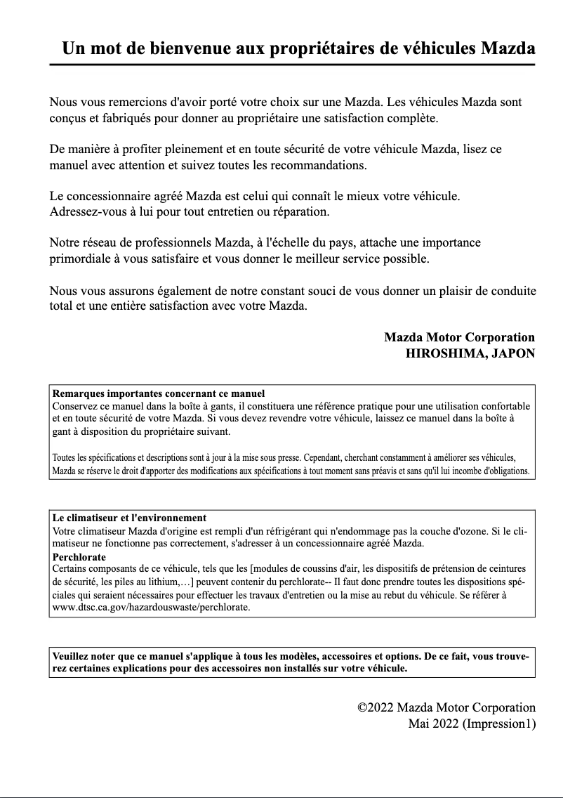 Page 1 de la notice Manuel utilisateur Mazda CX-5 (2023)