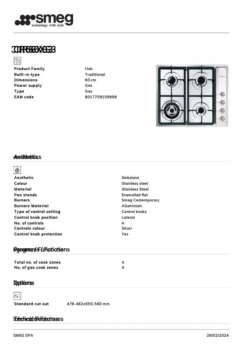 Page n°1 - Fiche technique Smeg CIR66XS3