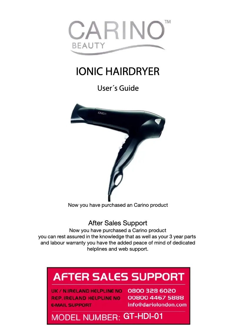 Page n°1 - Manuel utilisateur Carino Beauty GT-HDI-01