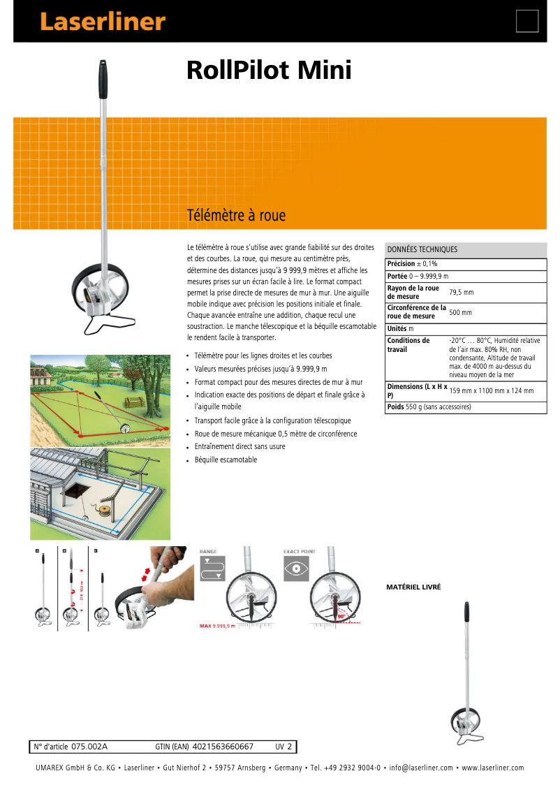 Page 1 de la notice Fiche technique Laserliner RollPilot Mini