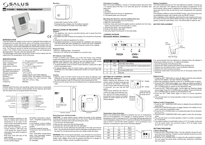 Image de la première page du manuel de l'appareil T105RF