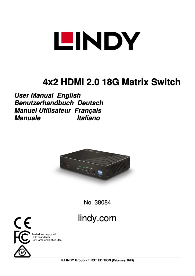 Page n°1 - Manuel utilisateur Lindy 38084