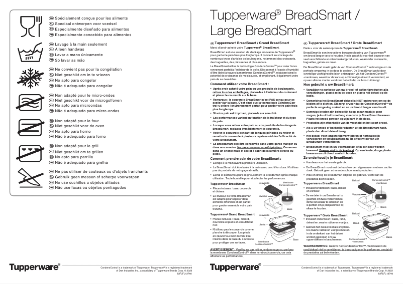 Page 1 de la notice Manuel utilisateur Tupperware BreadSmart
