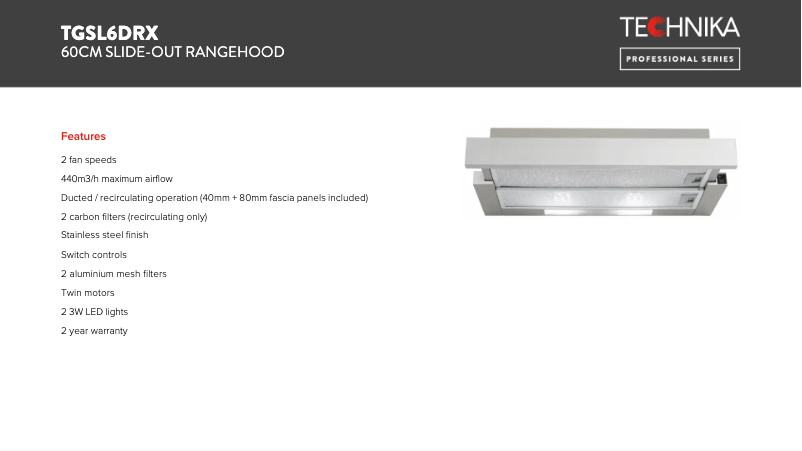 Page 1 de la notice Fiche technique Technika TGSL6DRX