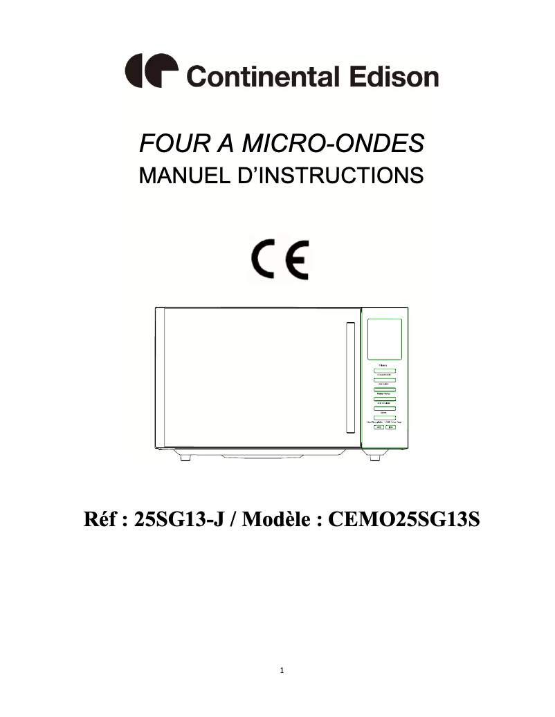 Image de la première page du manuel de l'appareil CEMO25SG13S