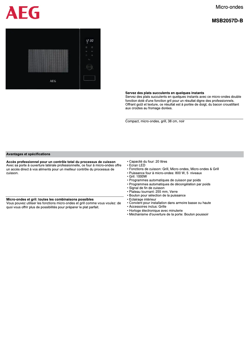 Page n°1 - Fiche technique AEG MSB2057D-B