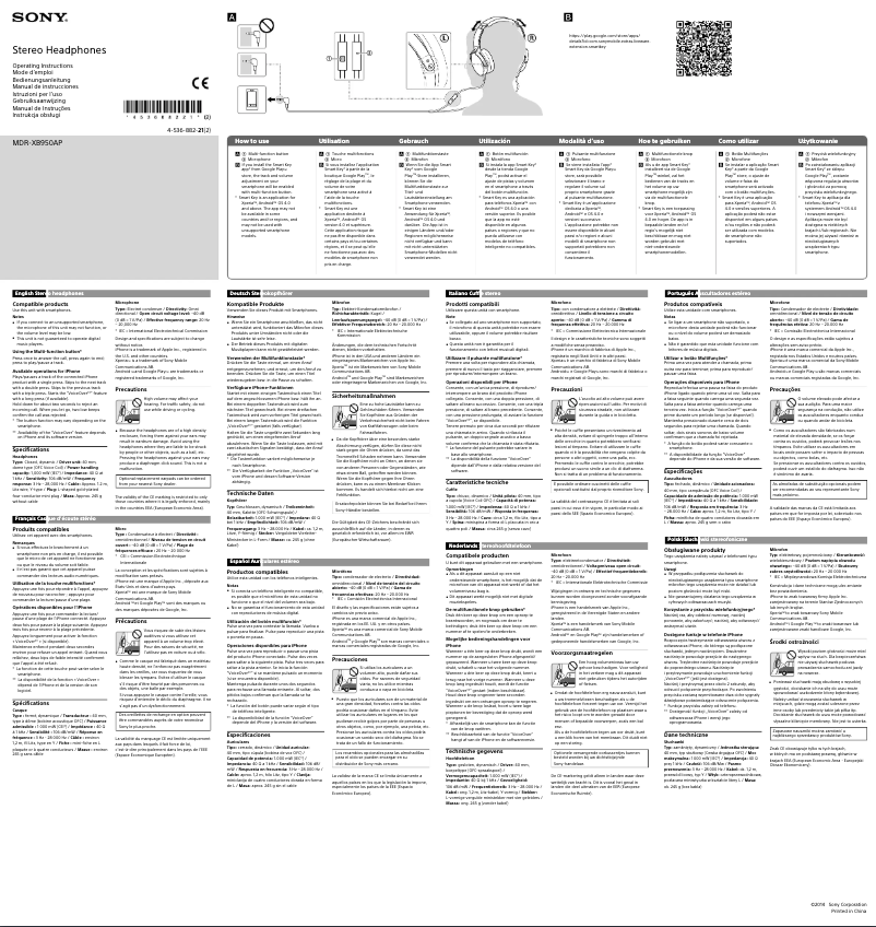 Page 1 de la notice Manuel utilisateur Sony MDR-XB950AP