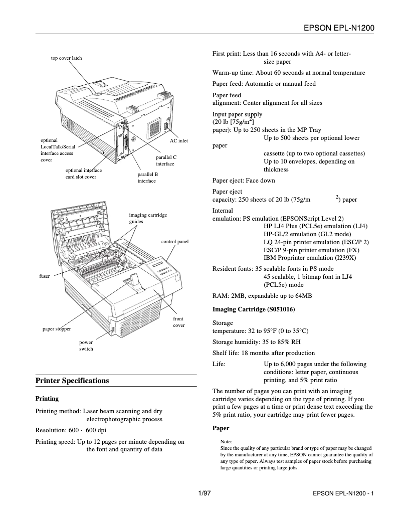 Page n°1 - Fiche technique Epson EPL-N1200