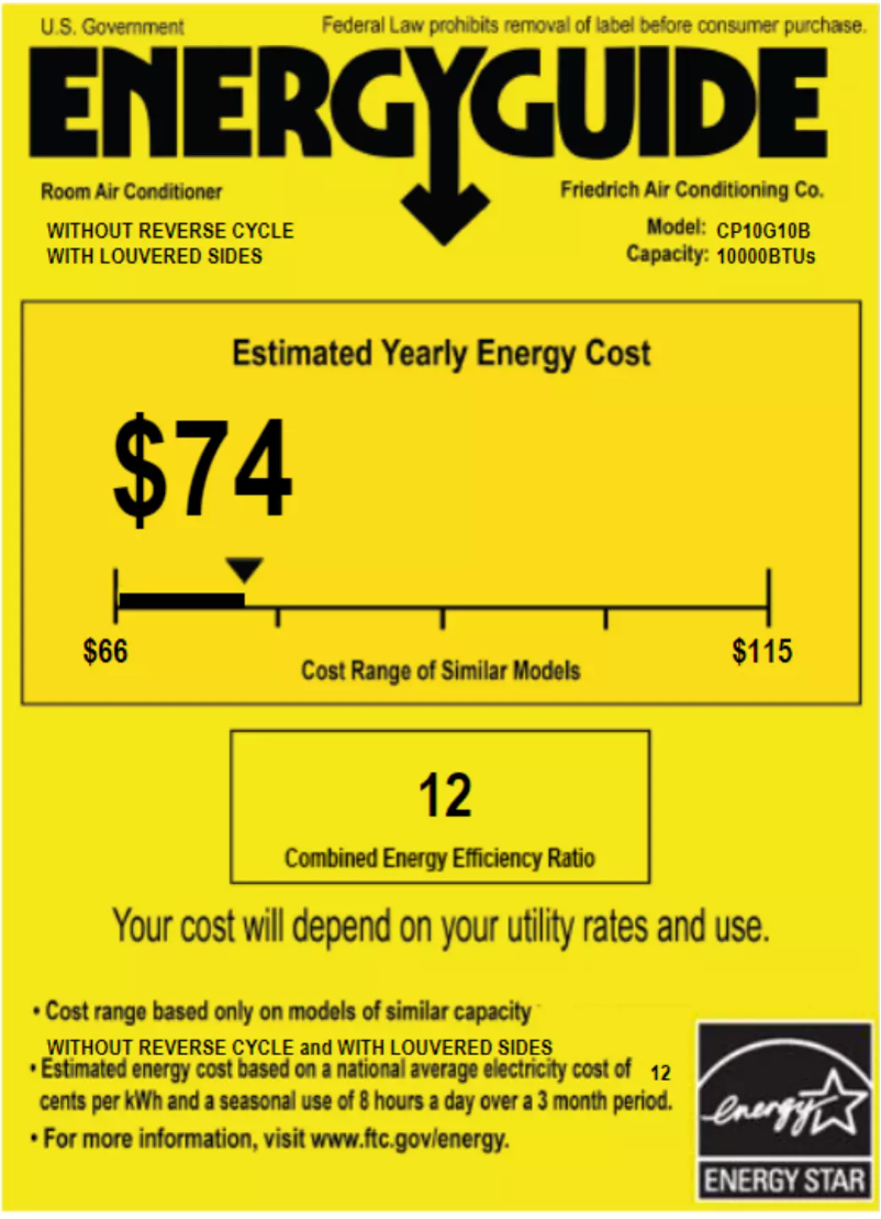 Page 1 de la notice Label énergétique Friedrich Chill CP10G10B