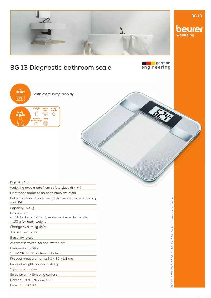 Page 1 de la notice Fiche technique Beurer BG 13