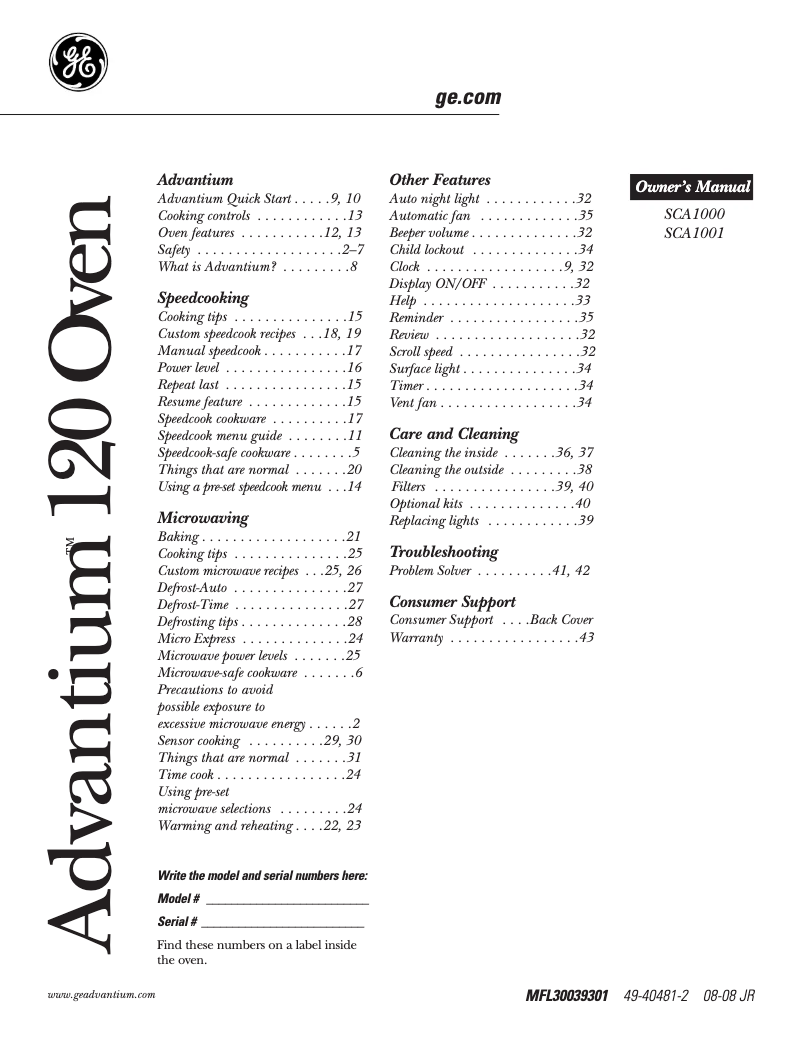 Image de la première page du manuel de l'appareil SCA1000HCC