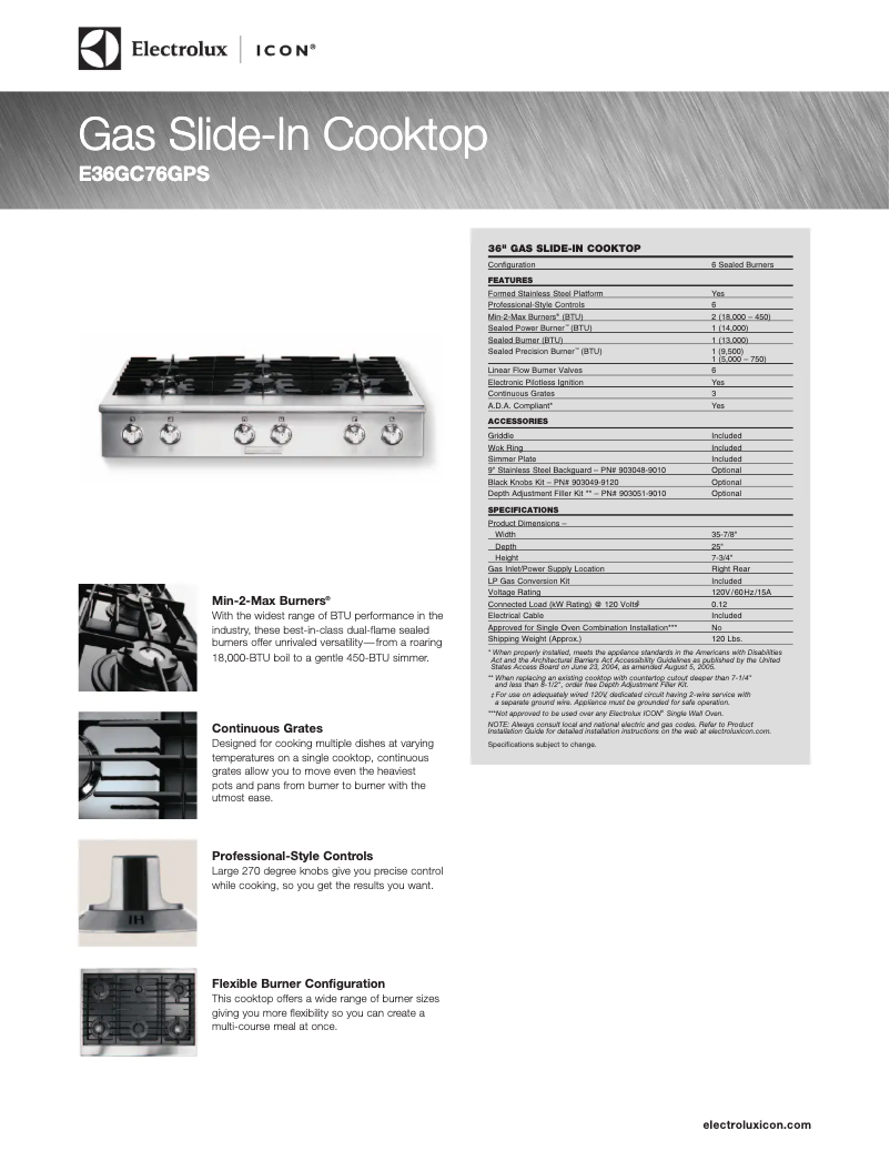 Page 1 de la notice Fiche technique Electrolux E36GC76GPS