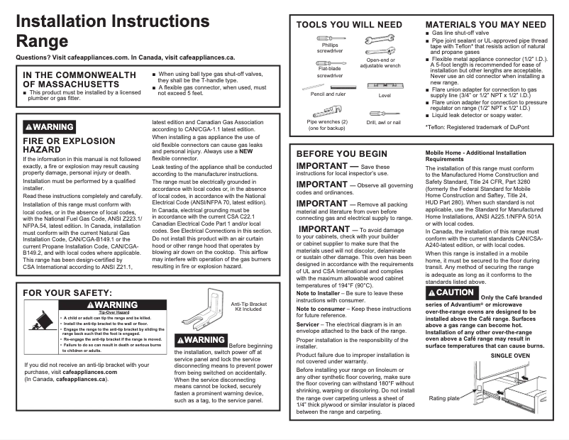 Page n°1 - Guide d'installation GE CGS700M2NS5