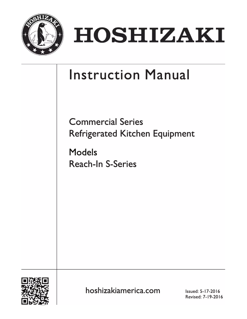 Page 1 de la notice Manuel d'utilisation et d'entretien Hoshizaki Steelheart CR3S-FS