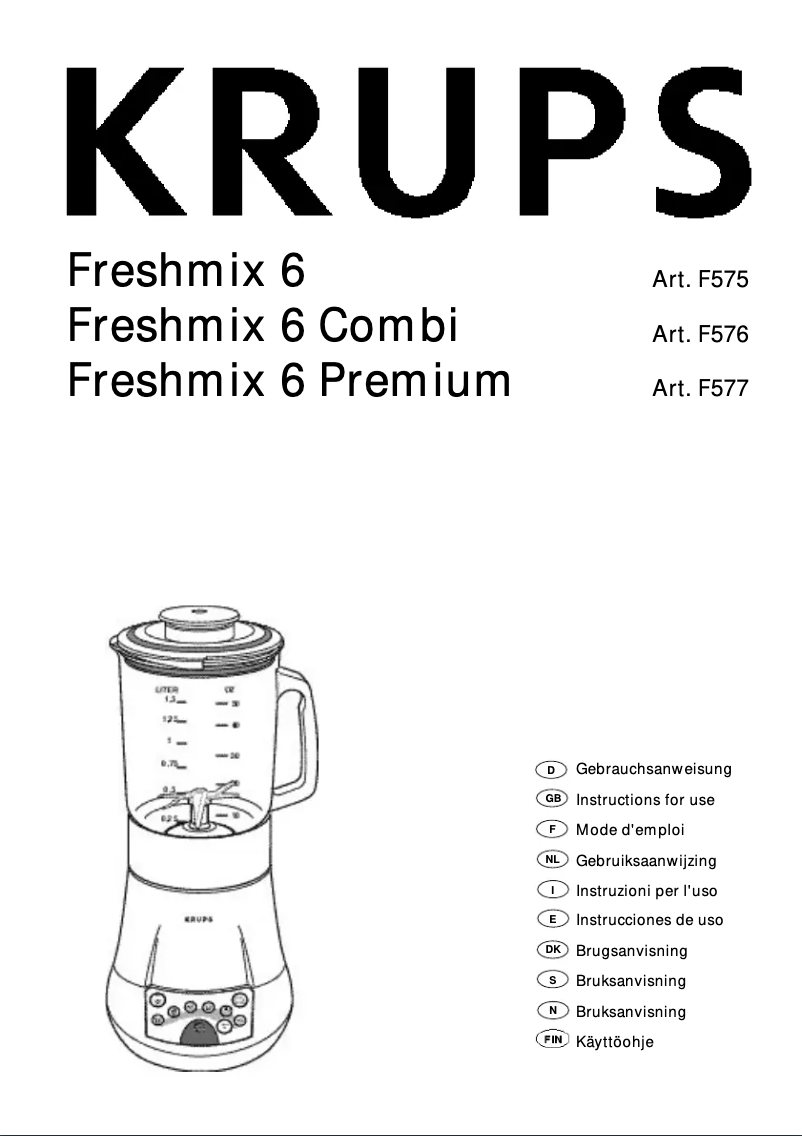 Page 1 de la notice Manuel utilisateur Krups Freshmix 6 Premium