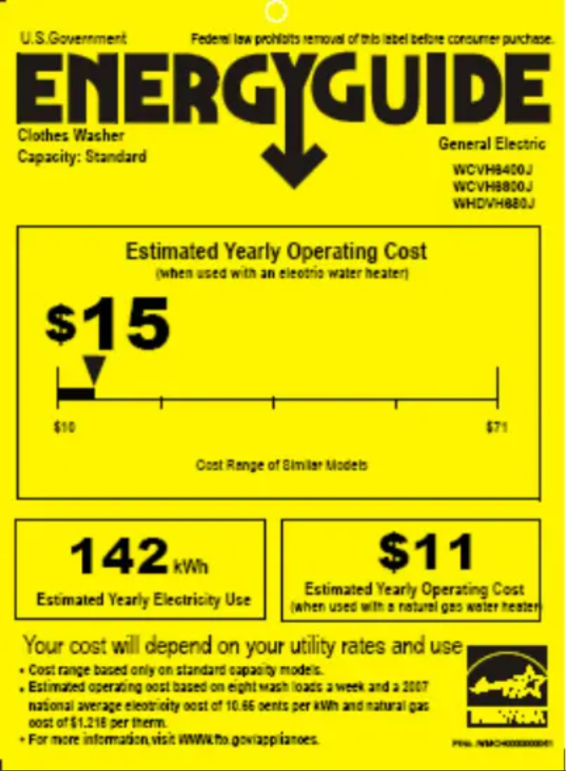 Page n°1 - Label énergétique GE WCVH6400JWW
