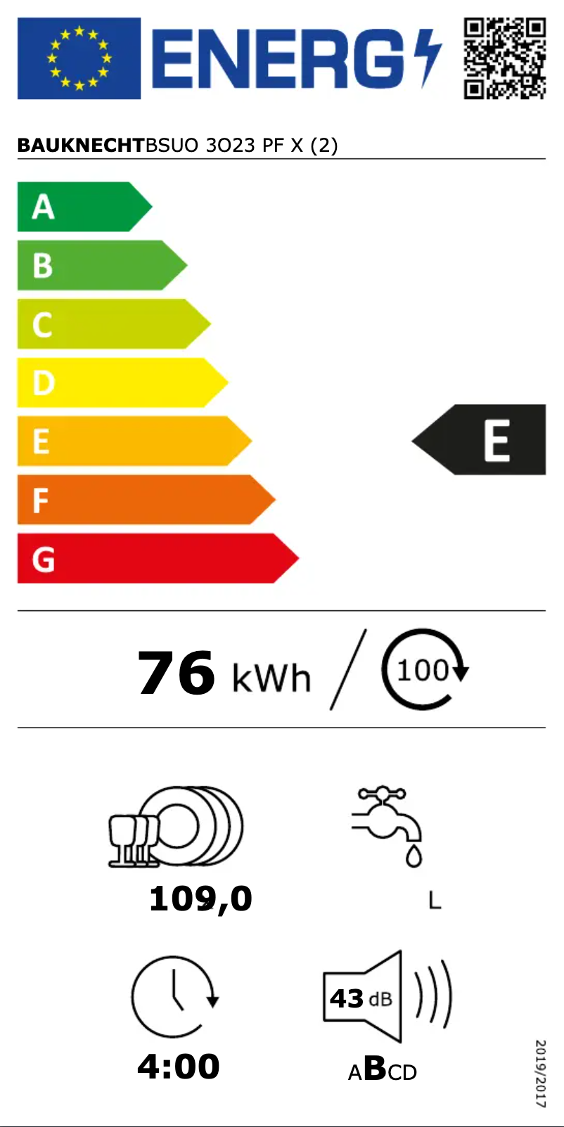 Page n°1 - Label énergétique Bauknecht BSUO 3O23 PF X