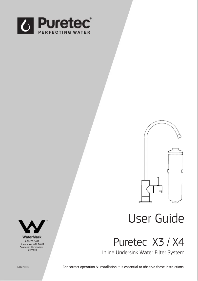 Page 1 de la notice Manuel utilisateur Puretec X4