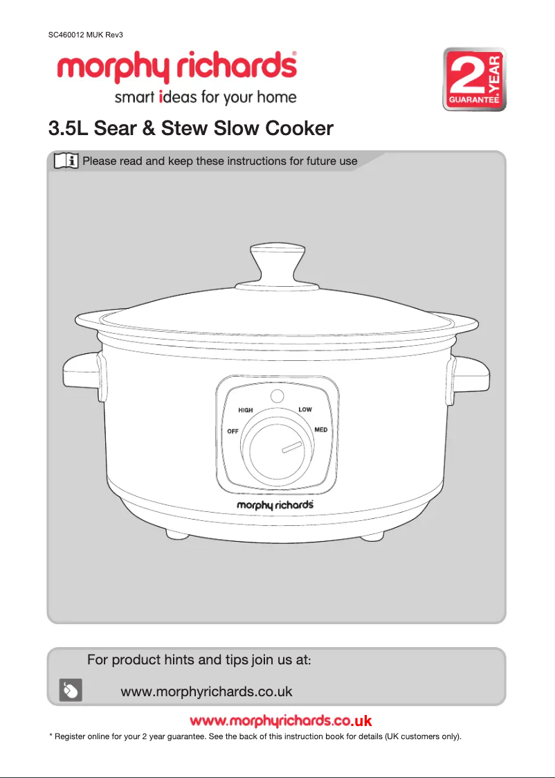 Page 1 de la notice Manuel utilisateur Morphy Richards Sear & Stew 460012