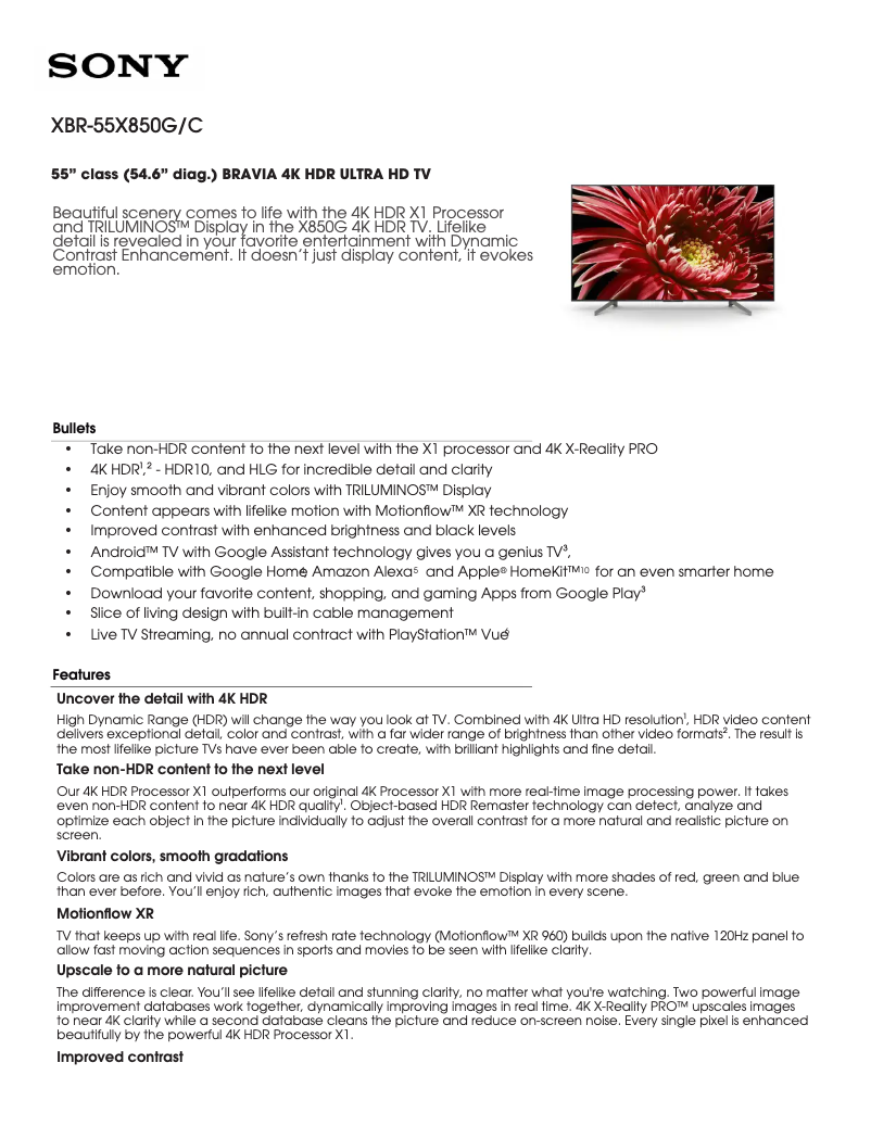 Page 1 de la notice Manuel utilisateur Sony XBR55X850G/C