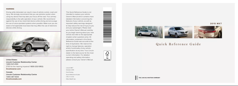 Page n°1 - Manuel utilisateur Lincoln MKT (2015)