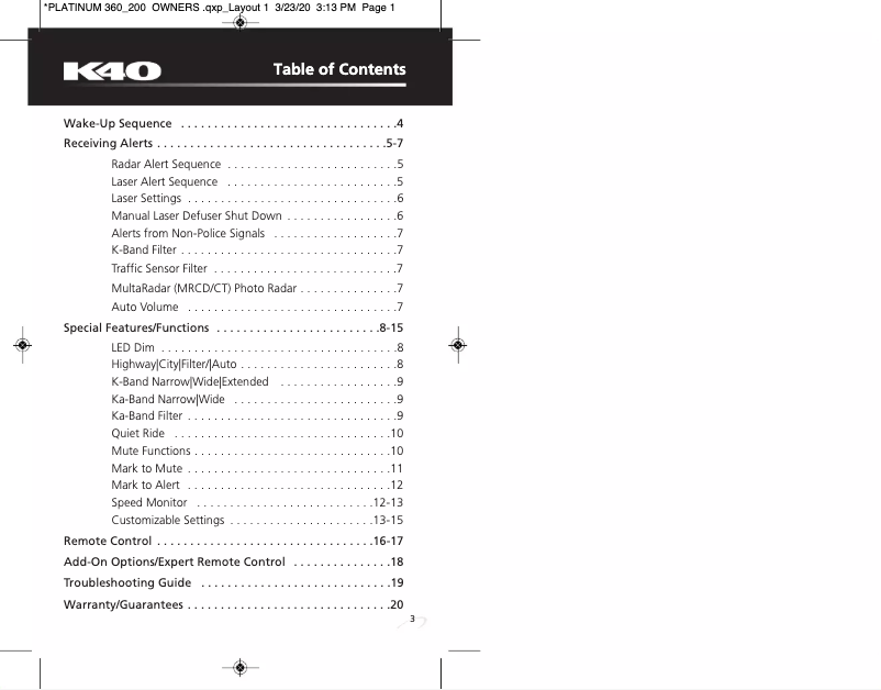 Page n°1 - Manuel utilisateur K40 Platinum360