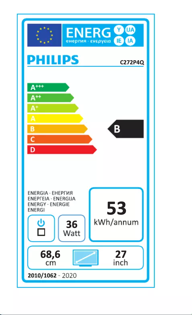 Page 1 de la notice Label énergétique Philips Brilliance C272P4QPKEW