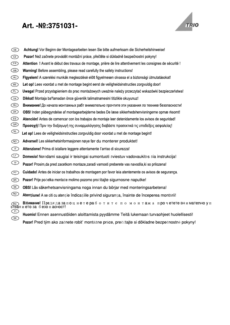 Page 1 de la notice Manuel utilisateur Trio Lighting Stamina 3751031-24