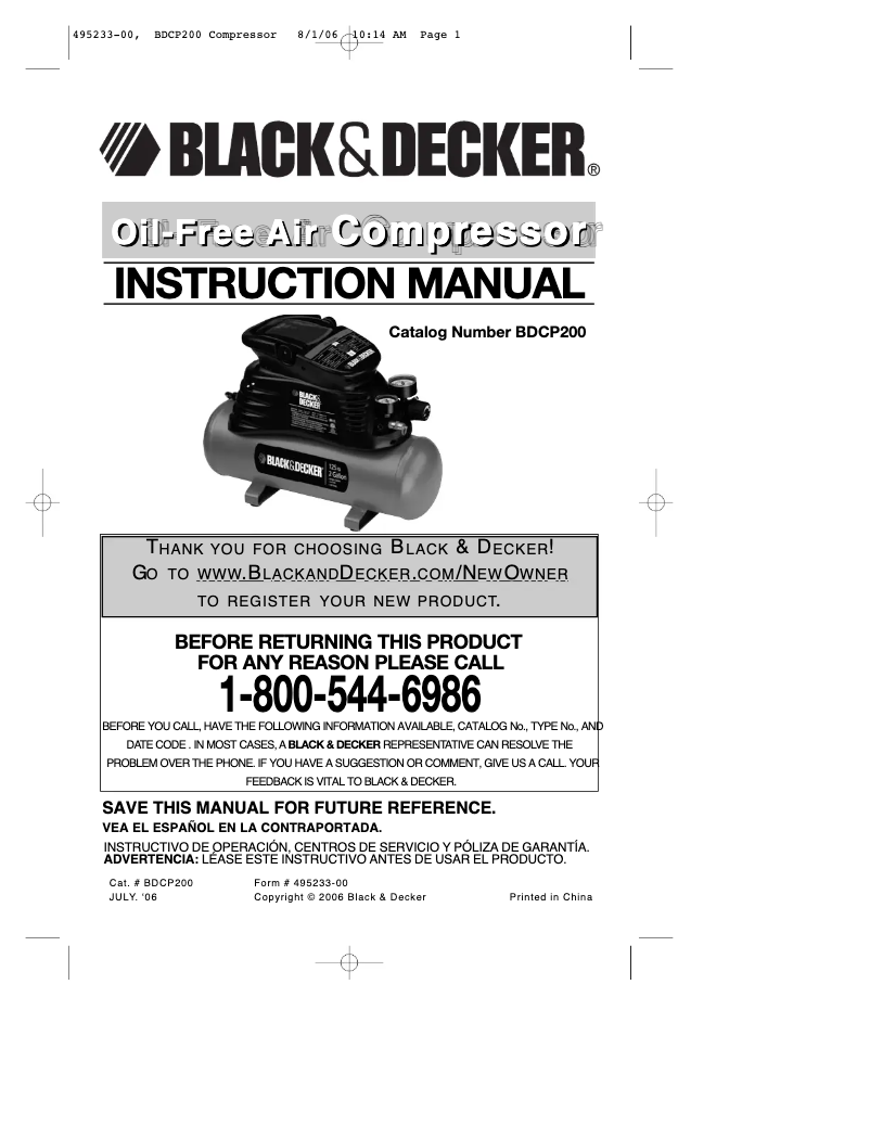 Page 1 de la notice Manuel utilisateur Black & Decker BDCP200