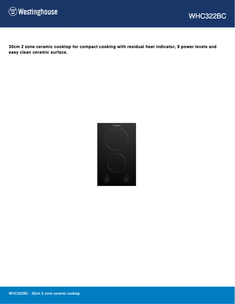 Page 1 de la notice Fiche technique Westinghouse WHC322BC