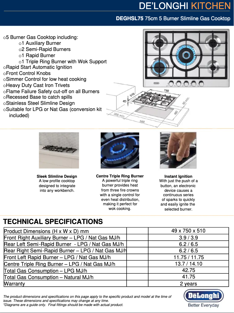 Page n°1 - Fiche technique DeLonghi DEGHSL75