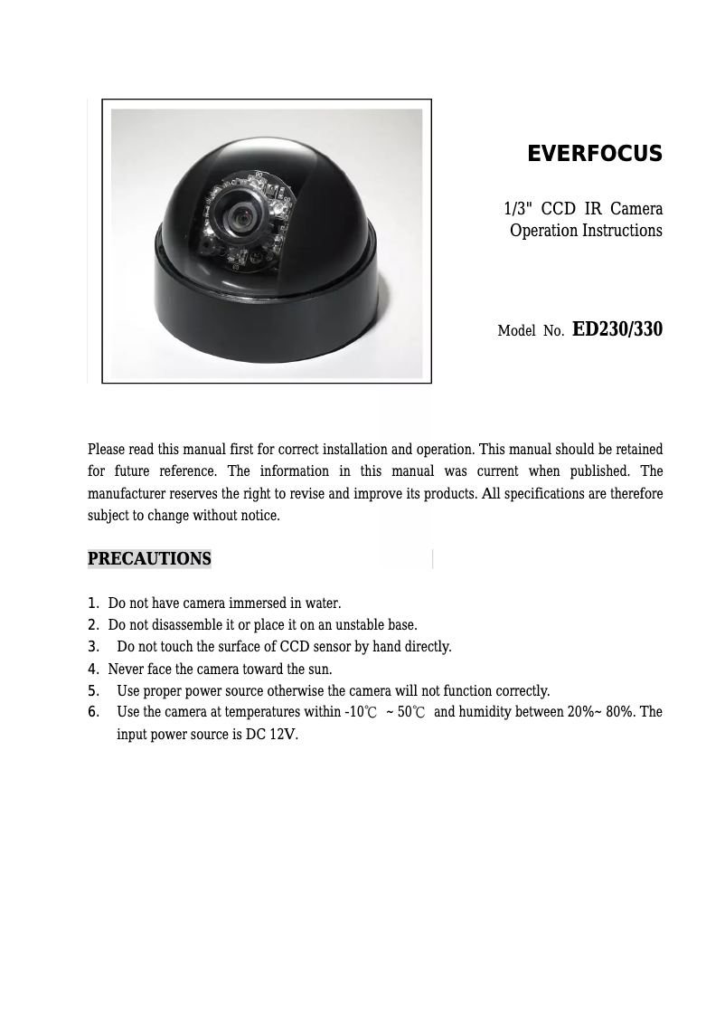 Page n°1 - Manuel utilisateur EverFocus ED230/N-4B