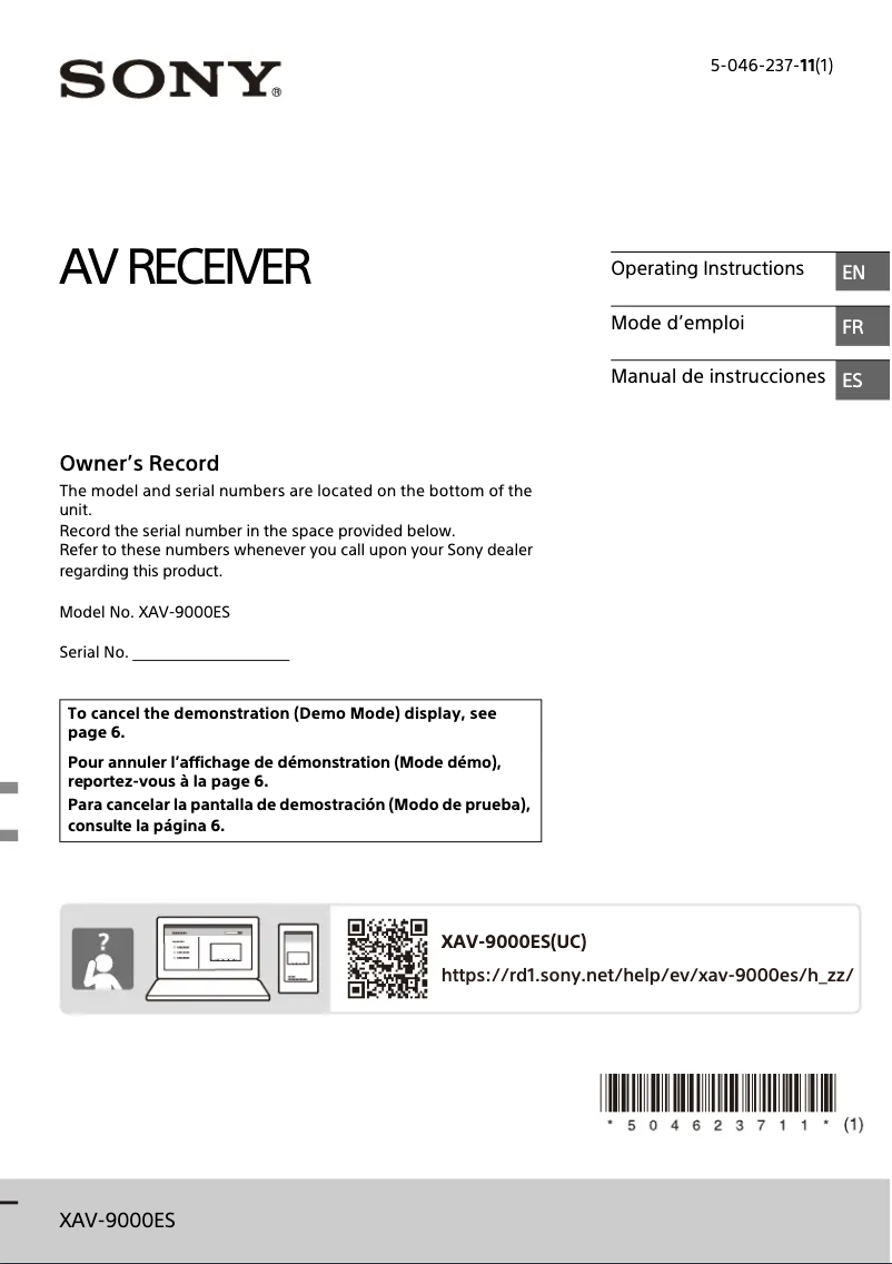 Image de la première page du manuel de l'appareil XAV-9000ES