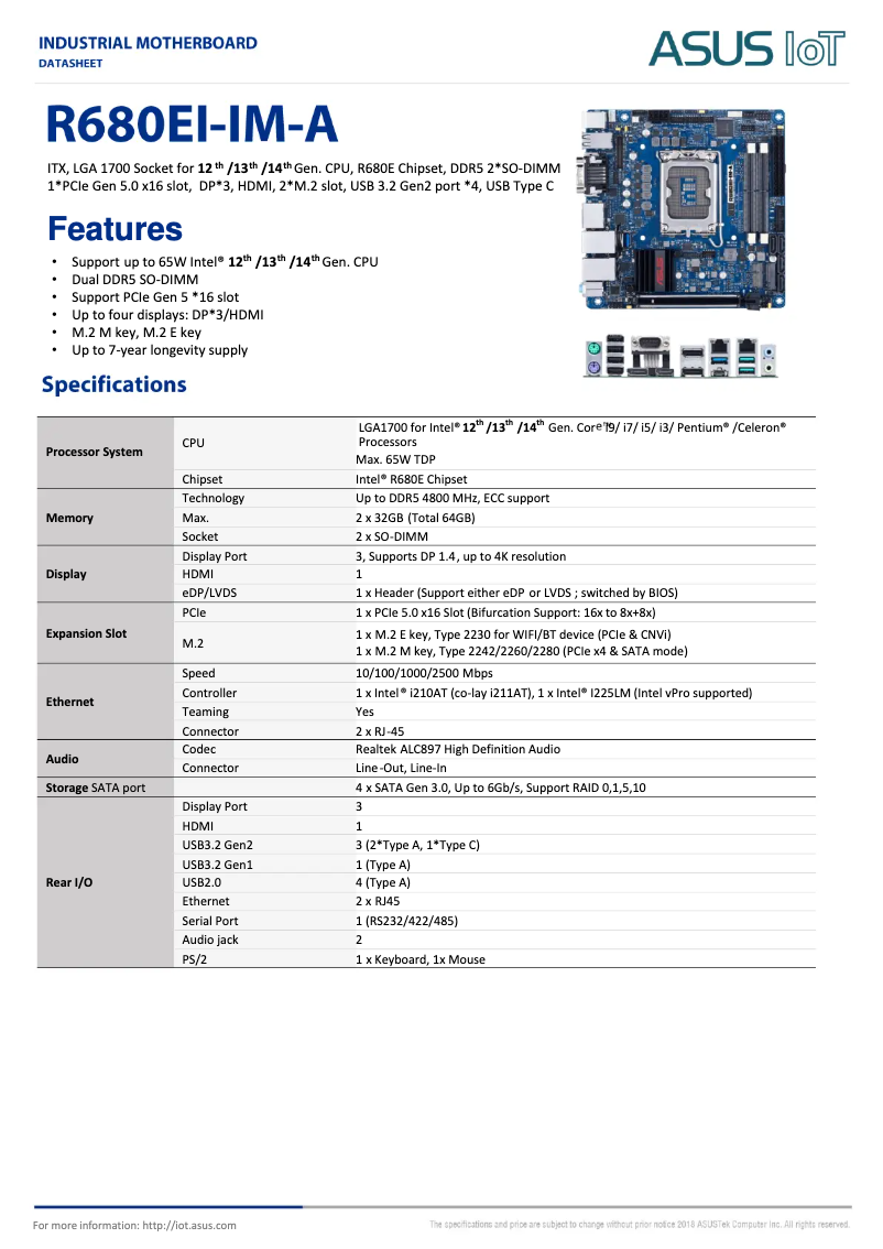 Page 1 de la notice Fiche technique Asus R680EI-IM-A