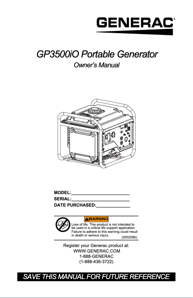 Page n°1 - Manuel utilisateur Generac G0071280