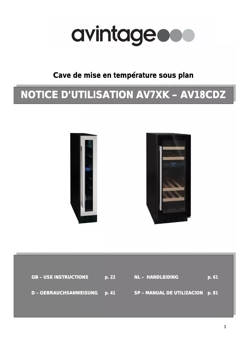 Image de la première page du manuel de l'appareil AV18CDZ