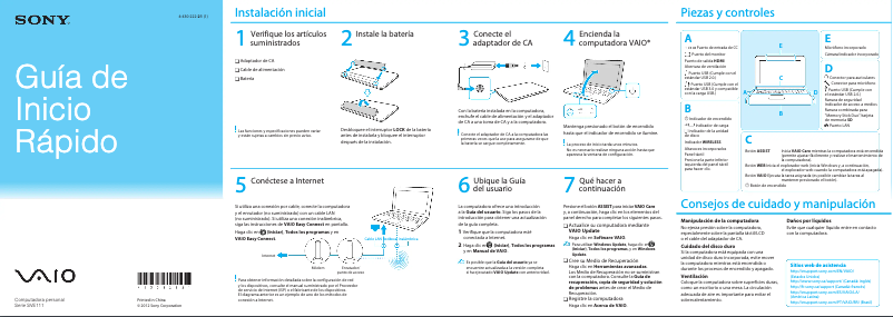 Page n°1 - Guide d'installation Sony Vaio SVE11113FXB