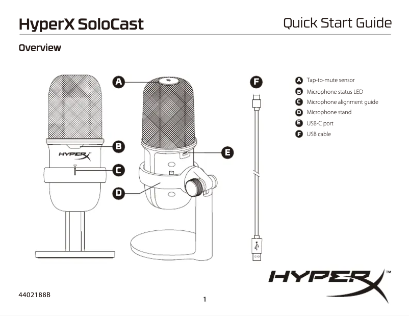 Page 1 de la notice Guide de démarrage rapide HyperX SoloCast