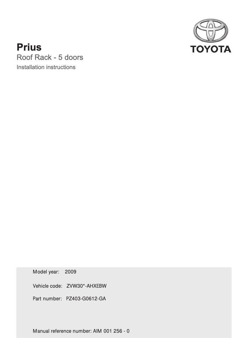 Page 1 de la notice Manuel utilisateur Toyota Prius Roof Rack - 5 doors