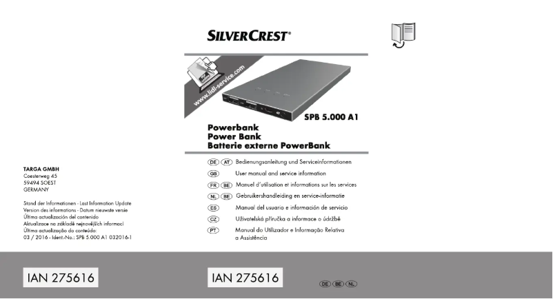 Page n°1 - Manuel utilisateur SilverCrest SPB 5.000 A1