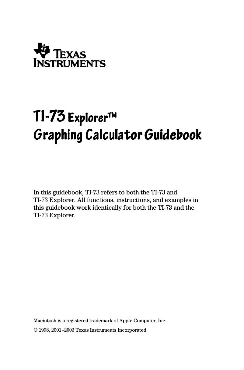 Page 1 de la notice Manuel utilisateur Texas Instruments TI-73 Explorer