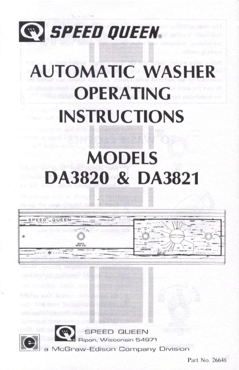 Page n°1 - Manuel utilisateur Speed Queen DA3821