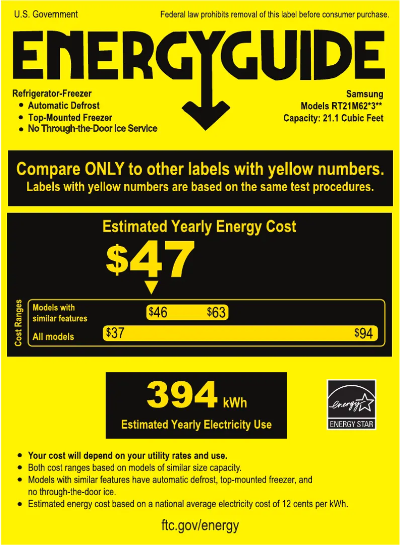 Page n°1 - Label énergétique Samsung RT21M6213WW/AA