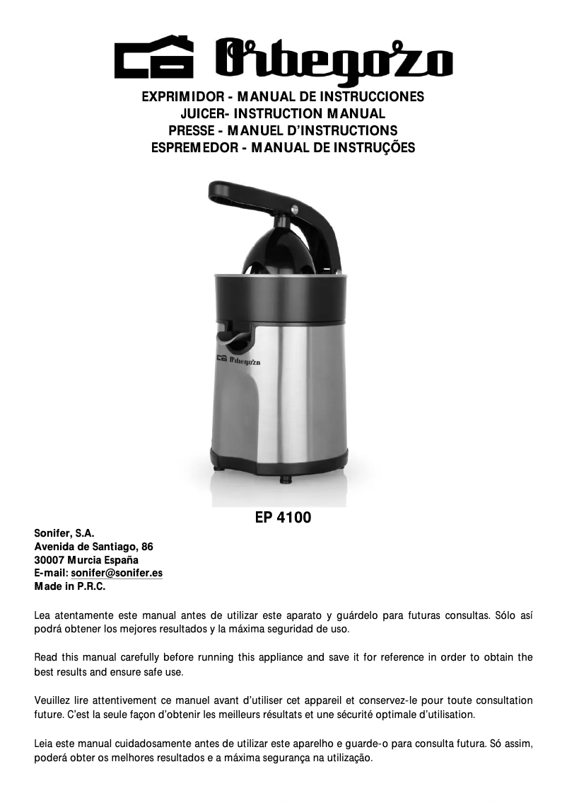 Page n°1 - Manuel utilisateur Orbegozo EP 4100