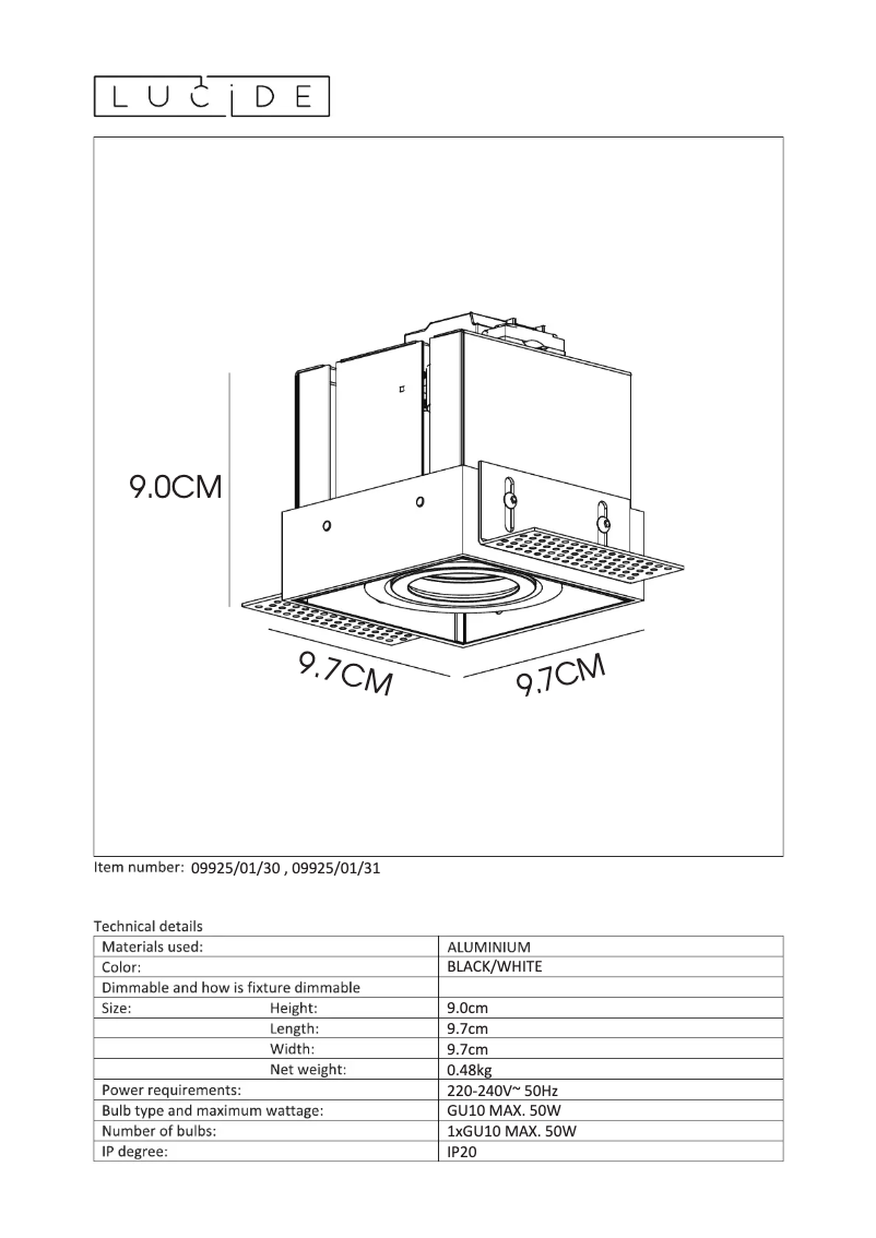 Page n°1 - Manuel utilisateur Lucide Trimless 09925/01/30