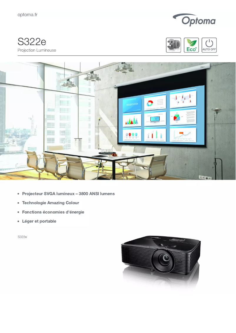 Page 1 de la notice Fiche technique Optoma S322e