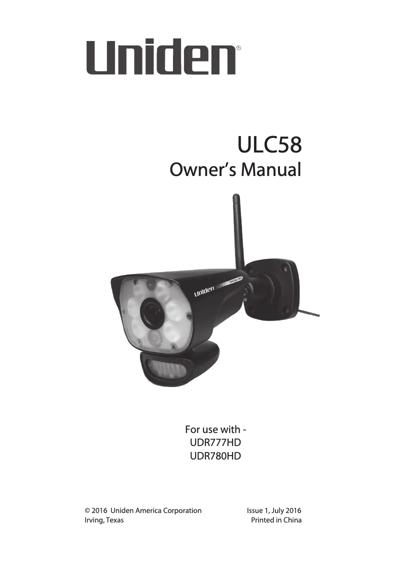 Page 1 de la notice Manuel utilisateur Uniden LightCam ULC58