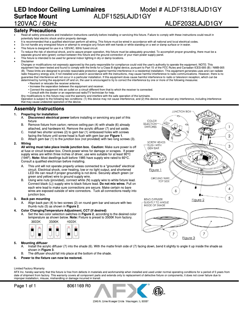 Page n°1 - Manuel utilisateur AFX Ashland ALDF2032LAJD1GY